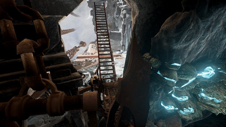 The path leads to another mechanism and a platform, that will get you to the same spot you were starting the windmill - Kaptar ruins, shortcuts, and Farleys bedroom | Walkthrough - Walkthrough - Obduction Game Guide