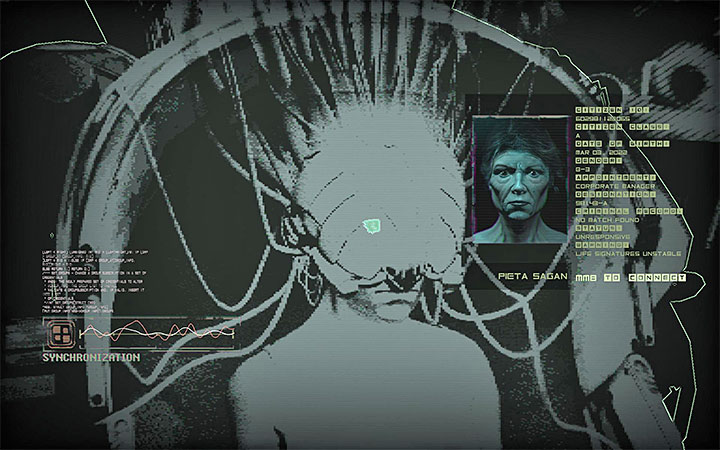 Switch to EM Vision and examine the woman’s head - Hack into Pieta Sagans mind | Case #628 Walkthrough - Case #628: (Strange Little Girl) - Observer Game Guide