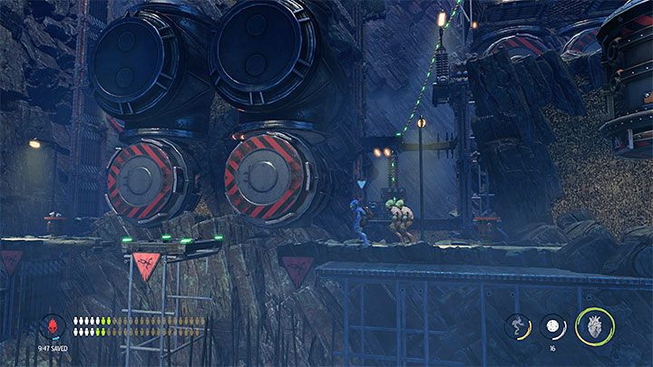 In one of the following areas there are 4 Mudocons to recruit - Oddworld Soulstorm: Descent to Level 2, The Mines - guide, walkthrough description - 11: The Mines - Oddworld Soulstorm Guide