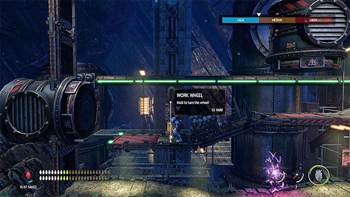 We jump down and go with the whole group to the left - Oddworld Soulstorm: Find a Way to Level 3, the Mines - walkthrough - 11: The Mines - Oddworld Soulstorm Guide