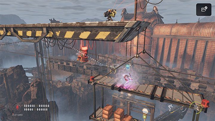 There's a difficult confrontation ahead of us, in which we must protect Abe from flying Sligs - Oddworld Soulstorm: Climbing the Loading Crane, the Yards - walkthrough - 15: The Yards - Oddworld Soulstorm Guide