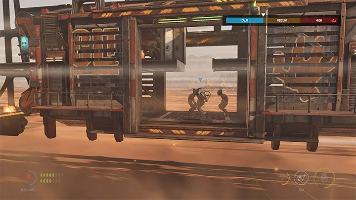 We return to the place where the Slig was, pull the lever and use the passage to the next car - Oddworld Soulstorm: Freeing Mudokons from the cars, the Hijack - walkthrough - 7: The Hijack - Oddworld Soulstorm Guide