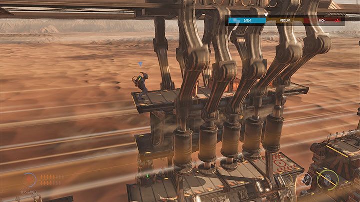 We remain in the same car and get to the highest balcony, as shown in the picture - Oddworld Soulstorm: Freeing Mudokons from the cars, the Hijack - walkthrough - 7: The Hijack - Oddworld Soulstorm Guide