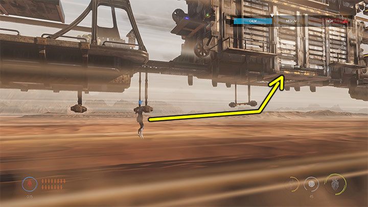 In the new area, we can throw brew bottles at the sparks near the ceiling and at the explosive crates below them - Oddworld Soulstorm: Freeing Mudokons from the cars, the Hijack - walkthrough - 7: The Hijack - Oddworld Soulstorm Guide