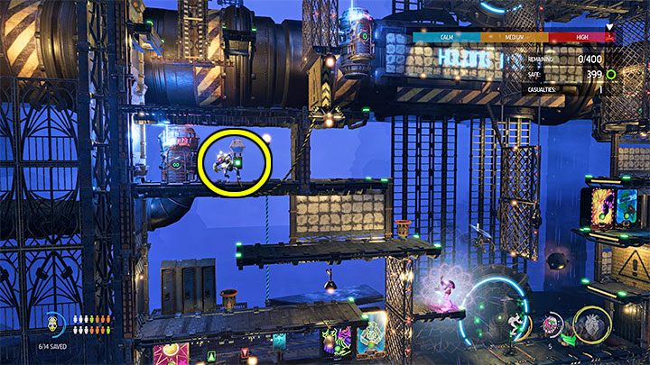 After the fights are over, we must use the possessed Slig to reach the upper left button - Oddworld Soulstorm: Holding Pen 5-1, Escape - guide - 13: Escape - Oddworld Soulstorm Guide