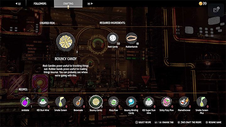 The items listed above can be used to make Bouncy Candy - Oddworld Soulstorm: Badges (challenges), Feeco Depot - list, walkthrough - 14: Feeco Depot - Oddworld Soulstorm Guide