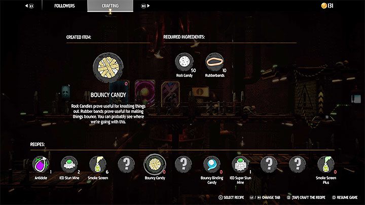 The items listed above can be used to make Bouncy Candy - Oddworld Soulstorm: Badges (challenges), Slig Barracks - list, walkthrough - 9: Slig Barracks - Oddworld Soulstorm Guide