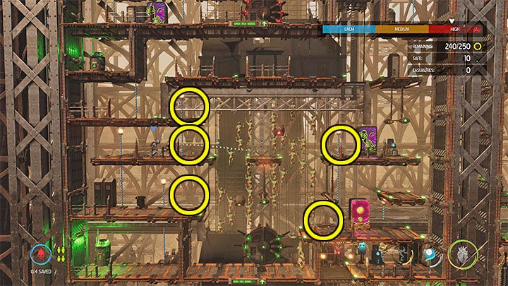 After the battle starts, the Sligs will gradually reach the central area heading from Guard Posts located on the edges of the arena - Oddworld Soulstorm: Protecting the Mudokons, Reunion at the Old Trellis - walkthrough - 8: Reunion at the Old Trellis - Oddworld Soulstorm Guide