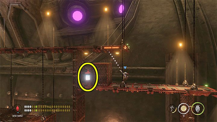 Go right and perform a long double jump to avoid the mines and jump to a distant shelf - Oddworld Soulstorm: Activating 5 Brewing Chambers - walkthrough - 17: Eye of the Storm - Final - Oddworld Soulstorm Guide