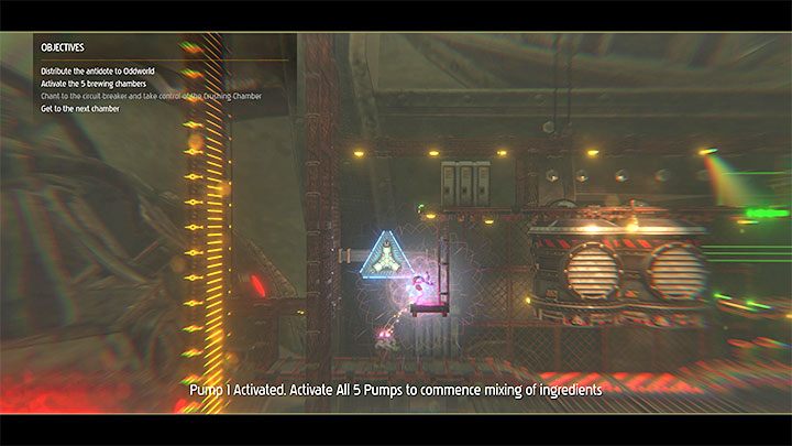 The machines on the left should be switched on - Oddworld Soulstorm: Activating 5 Brewing Chambers - walkthrough - 17: Eye of the Storm - Final - Oddworld Soulstorm Guide
