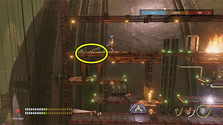 There is still the left side of the chamber to explore, and you will start from the top level - Oddworld Soulstorm: Activating 5 Brewing Chambers - walkthrough - 17: Eye of the Storm - Final - Oddworld Soulstorm Guide