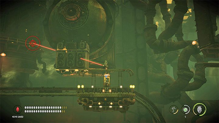 During the ride, you have to kill the Sligs attacking the platform - Oddworld Soulstorm: Comms Tower, Slig Barracks - walkthrough - 9: Slig Barracks - Oddworld Soulstorm Guide