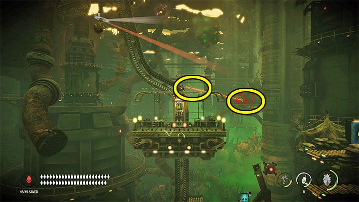 Move the platform further up only after you have saved 100% of the Mudokons from this mission - Oddworld Soulstorm: Comms Tower, Slig Barracks - walkthrough - 9: Slig Barracks - Oddworld Soulstorm Guide