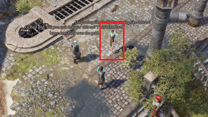 Right after you enter Fort Joy Ghetto, you will notice three NPCs talking to each other - The Shakedown / Every Mothers Nightmare | Act I - Chapter II - Fort Joy - Divinity Original Sin 2 Guide