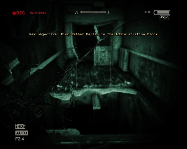 Once youre back to where you dropped the video camera, go through the door and over the gap on the left - Return to the Administration Block | Walkthrough - Walkthrough - Outlast Game Guide & Walkthrough
