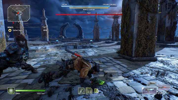 Right after the fight starts, Yagak will make a quick jump and attack from above, so be prepared to dodge or hide behind one of the stone pillars - when the enemy hits the obstacle, the attack will be canceled - Outriders: Yagak 1st boss fight - how to defeat? - Bosses - Outriders Guide