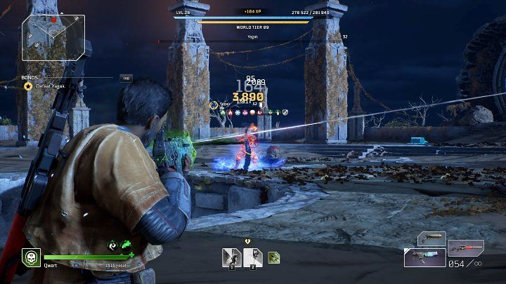 Avoid danger areas - when the enemy uses his skills, don't stay in one place for too long, and try to keep the enemy at a distance so he can't hurt you with his sword - Outriders: Yagak 1st boss fight - how to defeat? - Bosses - Outriders Guide