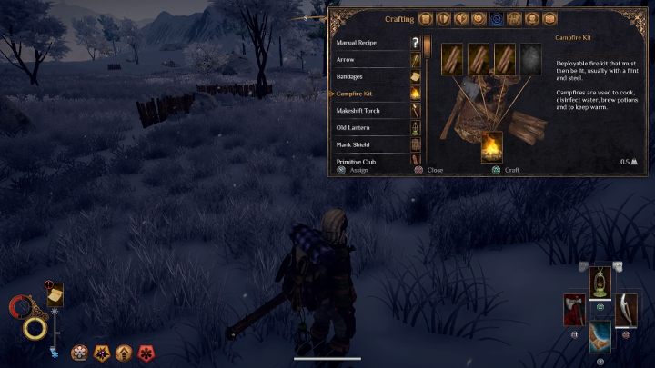 Then, create a Campfire Kit. - How to warm up the character in Outward? - FAQ - Outward Guide