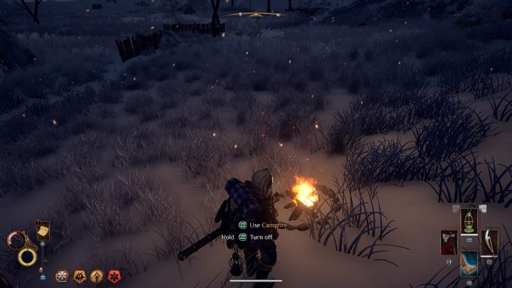 Finally, place the wood on the ground and light it up. - How to warm up the character in Outward? - FAQ - Outward Guide