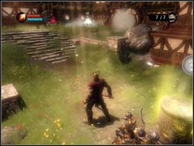 Now, as you walk toward the blood pit, you'll see a broken mechanism (#1) -you have to find the two missing spokes to use it - Retrieve the Food - Walkthrough - Overlord - Game Guide and Walkthrough