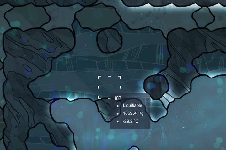 Ice - frozen water in solid state - Minerals, rocks and metals in Oxygen Not Included | Resources - Resources - Oxygen Not Included Game Guide