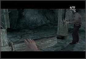 There should be two wooden poles with handles in front of the gate, used to turn around - Skull Island - Walkthrough - Peter Jacksons King Kong - Game Guide and Walkthrough