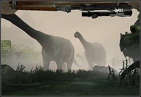 The music will change for more majestic and youll see one of prettier and spectacular views in the game - marching brontosauruses - The Canyon - Walkthrough - Peter Jacksons King Kong - Game Guide and Walkthrough