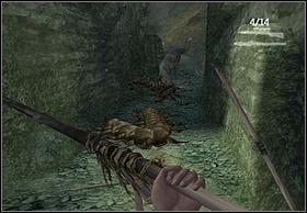 When youll enter the tunnel, youll see the dinosaur and two worms running in your direction - Venatosaurus - Walkthrough - Peter Jacksons King Kong - Game Guide and Walkthrough