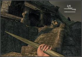 If you havent killed enemies hanging under the ceiling, then be carefully during the walking up the stairs and be prepared to defend yourself - Kong's Lair - Walkthrough - Peter Jacksons King Kong - Game Guide and Walkthrough