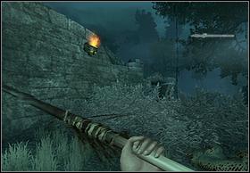 After the fight, throw one spear into the fire container placed above the shrubbery, blocking the way - Heading Back - Walkthrough - Peter Jacksons King Kong - Game Guide and Walkthrough