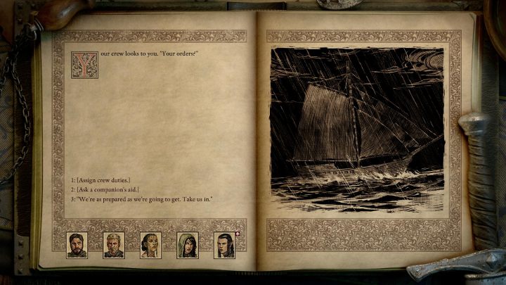 First, you will see the above window - here, you can prepare for the fight against the storm - Pillars Of Eternity 2: Traveling by ship guide - Pillars Of Eternity 2: Traveling by ship - Pillars Of Eternity 2 Deadfire Game Guide