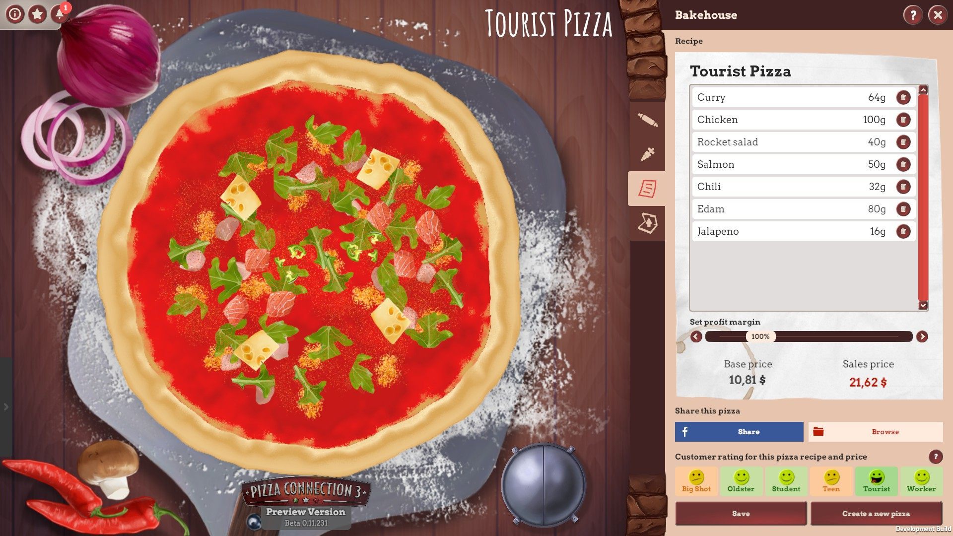 Due to the quantity of ingredients, the basic price is itself quite high and amounts to $10 - What are the best pizza recipes? - Questions & answers from Masterchef - Pizza Connection 3 Game Guide