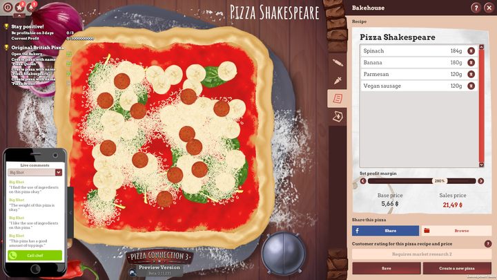 Another recipe is called Pizza Shakespeare - Black pudding instead of pizza! | Main missions in Pizza Connection 3 - Main missions - Pizza Connection 3 Game Guide