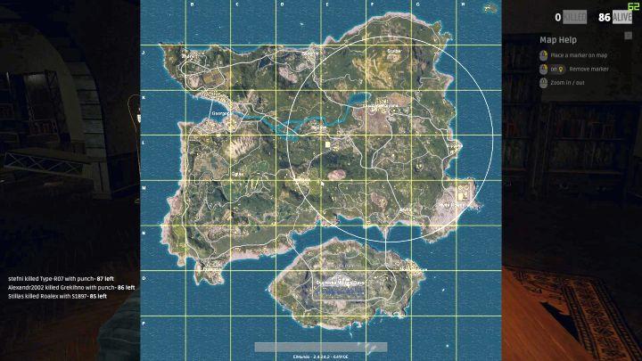 At first the battlefield is large and covers almost half of the island. - Fighting zones - white and blue zones in PUBG - The Course of The Game - PUBG Guide