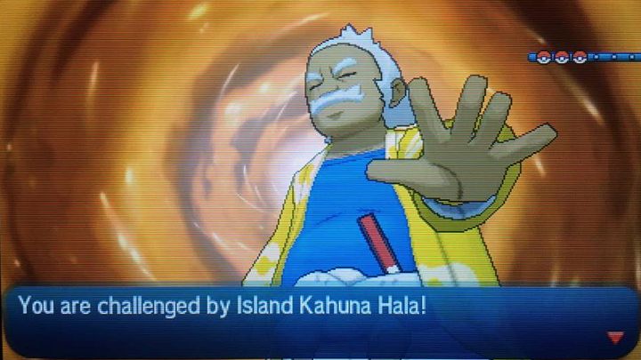 And the battle begins! - Route 3, Kahuna Hala and Tauros on Melemele | Walkthrough - Game walkthrough - Pokemon Moon Game Guide