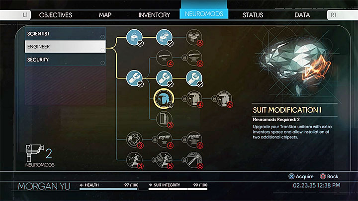 The most obvious solution to that problem is to expand your inventory gradually by using neuromods and upgrading Suit Modification human ability (presented in the picture above) - Will the dropped items disappear? | FAQ - FAQ †Frequently Asked Questions - Prey Game Guide