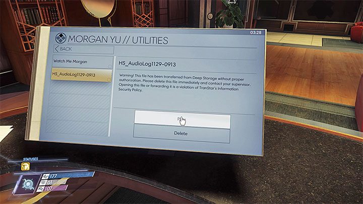 The recording is somewhat incriminating - decide whether you want to delete it now or play it to Mikhaila - Dayo Igwe; Mikhaila Ilyushin | Side Quests - Side Quests - Prey Game Guide