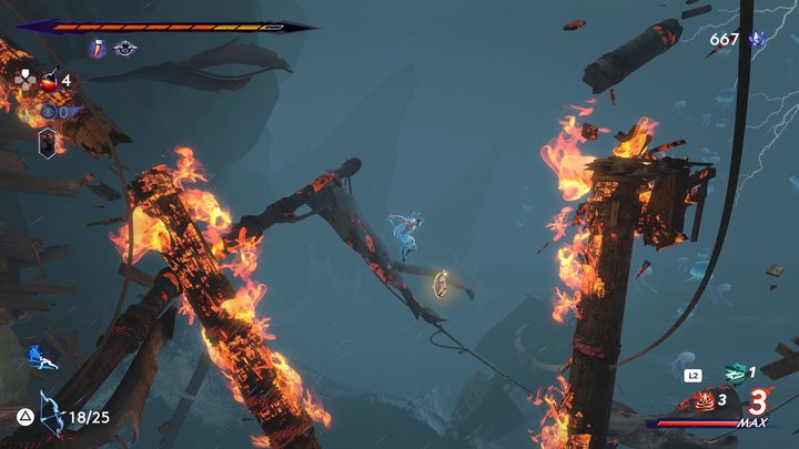 In the central part of the region, between two burning pieces of wood - Prince of Persia The Lost Crown: All Xerxes coins - Secrets and Collectibles - Prince of Persia The Lost Crown Guide