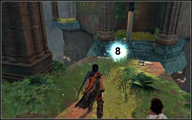 Collect number 6 and 7 after performing a jump from the top of the tower in the direction of huge, closed gate - Ruined Citadel - King's Gate - Light Seeds - Ruined Citadel - Prince of Persia - Game Guide and Walkthrough