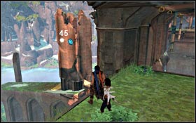 Lower yourself down on a pole where Light Seed 39 was situated and jump on a blue Power Plate - Ruined Citadel - The Windmills - Light Seeds - Ruined Citadel - Prince of Persia - Game Guide and Walkthrough