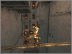 With help of your widely set hands and legs, slide down to the ground - Harbor District - Walkthrough - Prince of Persia: The Two Thrones - Game Guide and Walkthrough