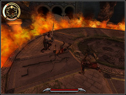 While working on axeman's sides you must watch out his brother because he will pull himself together and attack you fiercely inflicting severe wounds - The King's Road - Walkthrough - Prince of Persia: The Two Thrones - Game Guide and Walkthrough