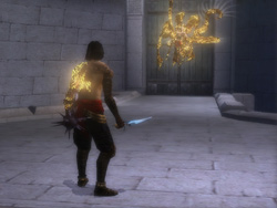 Jump down to the ground and go to the gate (b) linking the courtyard with the chamber without the floor - The Structure's Mind - Walkthrough - Prince of Persia: The Two Thrones - Game Guide and Walkthrough