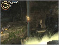 Hanging on the bas-relief take off upwards again and catch the ledge above - The Underground Cave - Walkthrough - Prince of Persia: The Two Thrones - Game Guide and Walkthrough