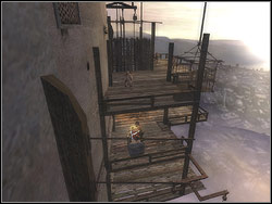 When the stone block is located in the lift, come up to the revolving mechanism and switch the lever - the lift with the rock will go upwards to the second floor - The Middle Tower - Walkthrough - Prince of Persia: The Two Thrones - Game Guide and Walkthrough