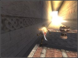 The last pitfall of bonus stage is this setup: two horizontal, spiky chunks in the floor plus revolving blade between them - The Middle Tower - Walkthrough - Prince of Persia: The Two Thrones - Game Guide and Walkthrough