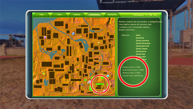 After you select the type of work, select which field it is to be delivered on. - Hiring of workers - Farm development - Professional Farmer 2014 - Game Guide and Walkthrough