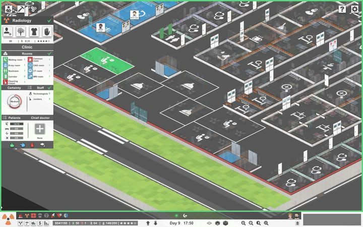 The management screen shows the requirements for a properly working radiology ward. - Radiology ward in Project Hospital - Wards - Project Hospital Guide