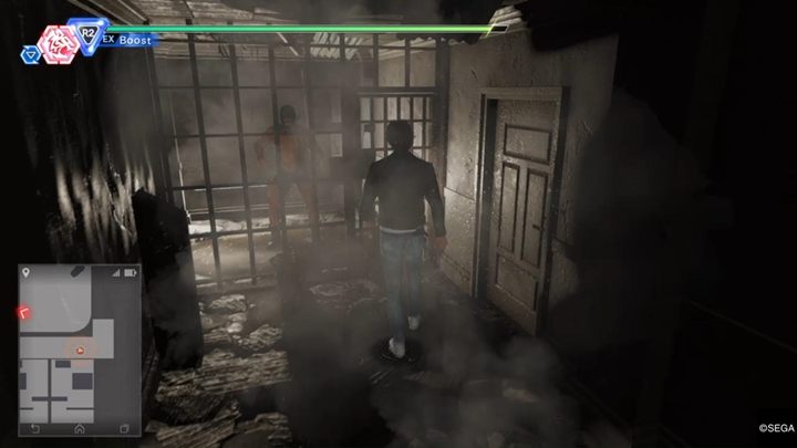 Upstairs youll see a muscular masked man standing next to the bars - Chapter 12 Behind Closed Doors | Judgment Walkthrough - The main storyline - Judgment Guide
