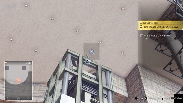 In Search Mode, you have to track down a white cat, which is at the top of the structure - Bar Tender | Judgment side cases walkthrough - Side cases - Judgment Guide